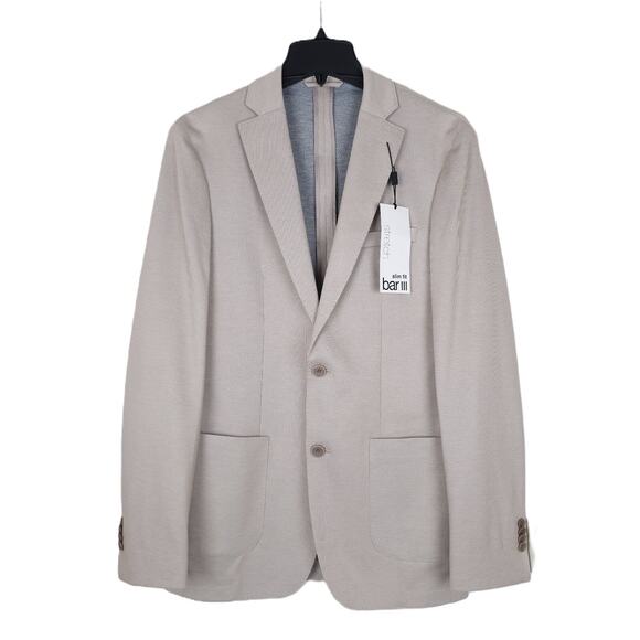 Bar III Men's Slim-Fit Stretch Knit Sport Coat Beige Micro Zig Zag 38L NWT - Picture 1 of 7